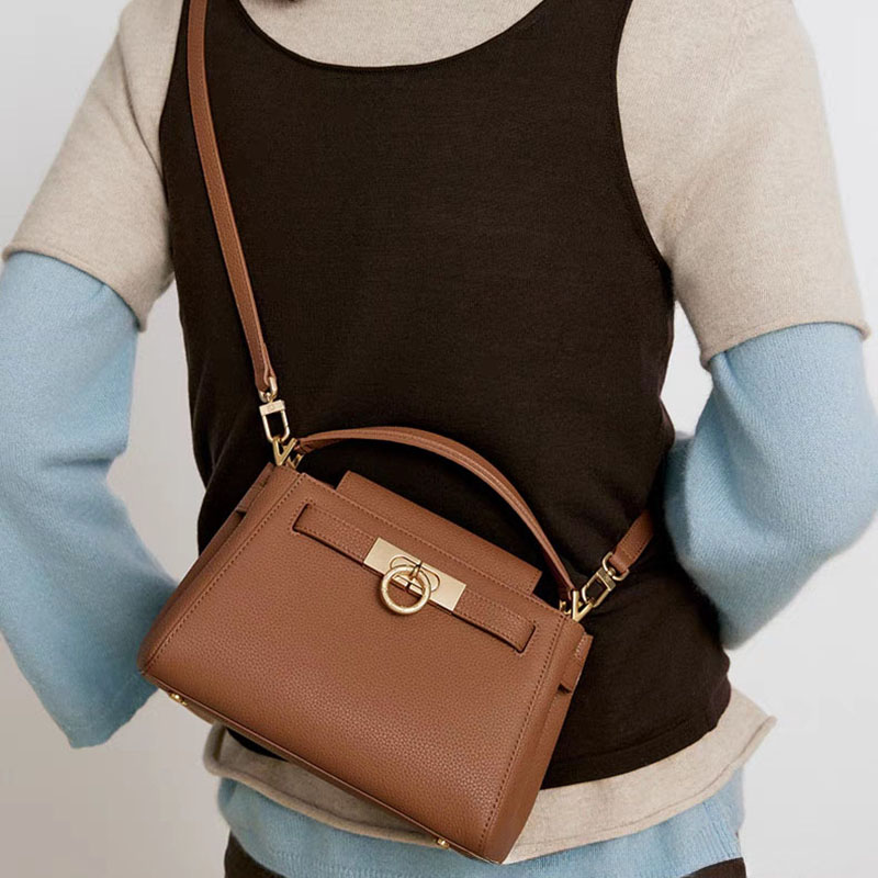 Women's Split Leather Structured Top Handle Satchel Bag