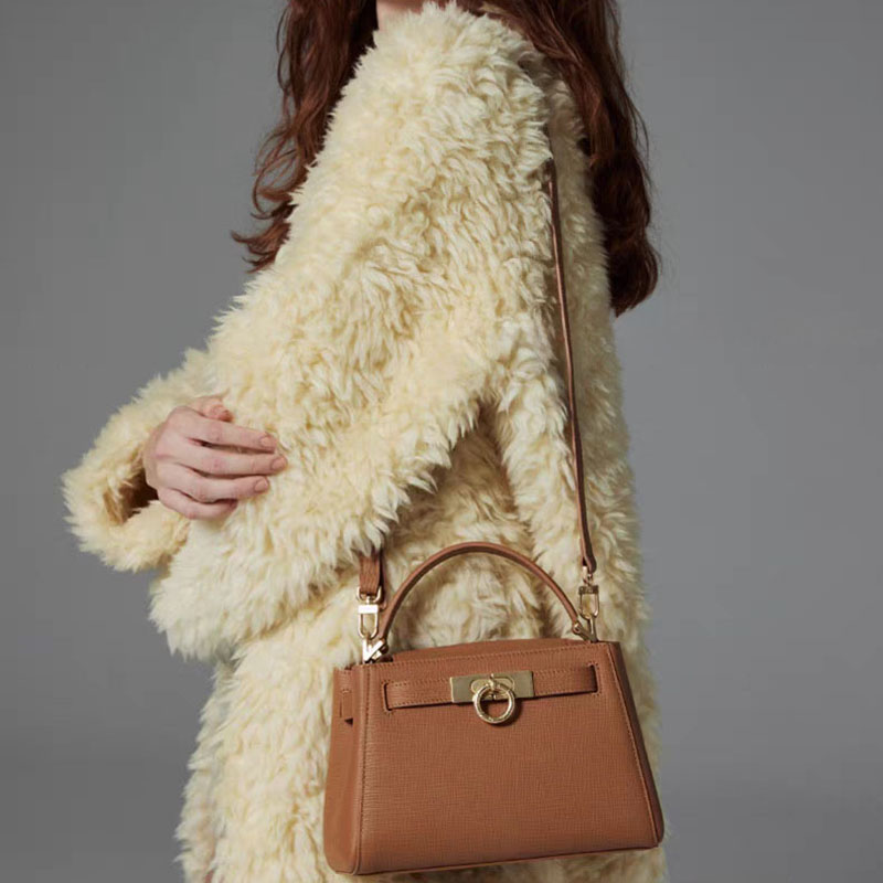 Women's Split Leather Structured Top Handle Satchel Bag
