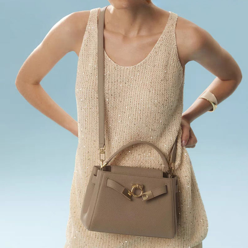 Women's Split Leather Structured Top Handle Satchel Bag