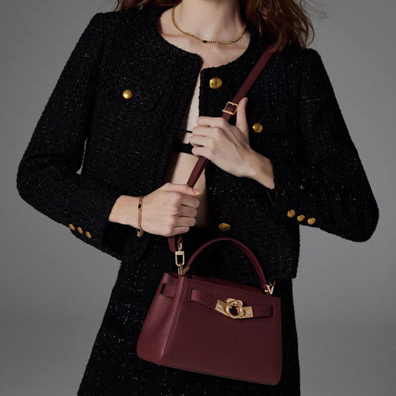 Women's Split Leather Structured Top Handle Satchel Bag