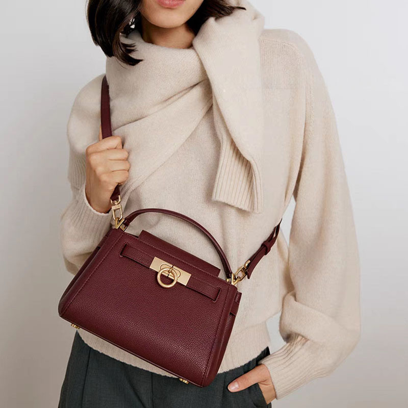 Women's Split Leather Structured Top Handle Satchel Bag