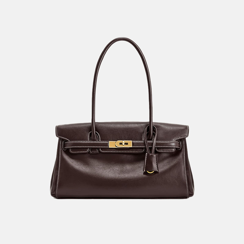 Women's Split Leather Structured Top Handle Shoulder Bag