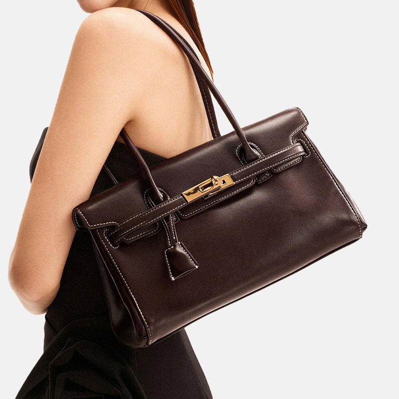 Women's Split Leather Structured Top Handle Shoulder Bag