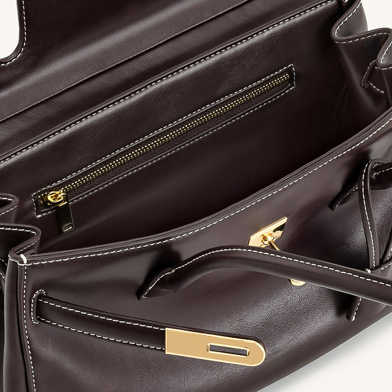 Women's Split Leather Structured Top Handle Shoulder Bag