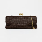 Women's Woven Clutch Chain Strap Kiss Lock Bag