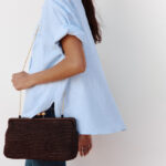 Women's Woven Clutch Chain Strap Kiss Lock Bag