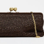 Women's Woven Clutch Chain Strap Kiss Lock Bag
