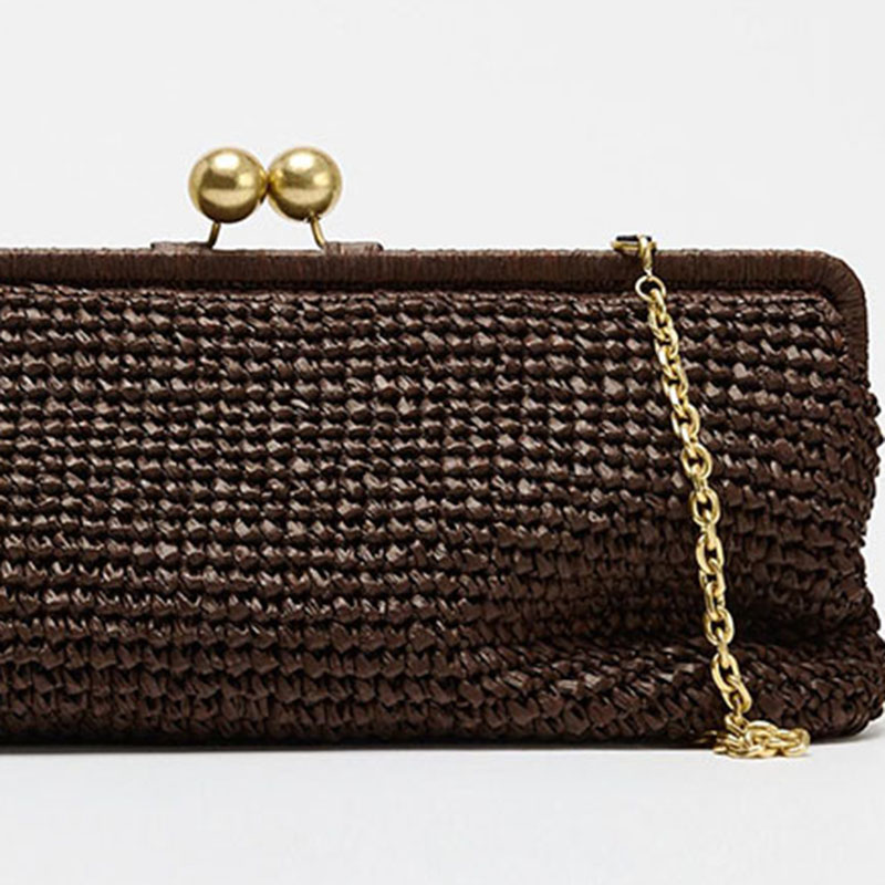 Pochette en tissu pour femme, avec bandoulière à chaîne et fermoir « Kiss Lock »