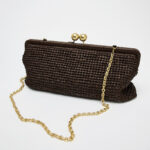 Women's Woven Clutch Chain Strap Kiss Lock Bag