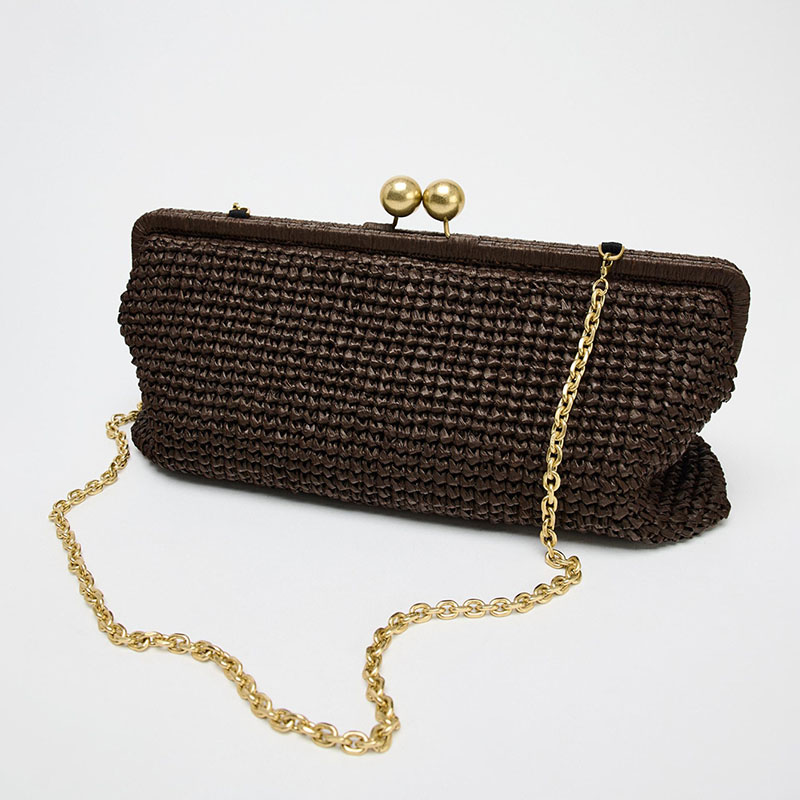 Pochette en tissu pour femme, avec bandoulière à chaîne et fermoir « Kiss Lock »