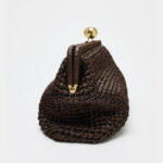 Women's Woven Clutch Chain Strap Kiss Lock Bag