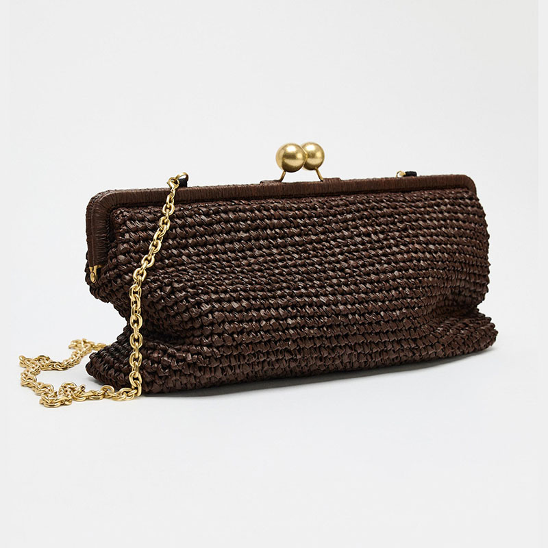 Pochette en tissu pour femme, avec bandoulière à chaîne et fermoir « Kiss Lock »