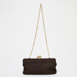 Women's Woven Clutch Chain Strap Kiss Lock Bag