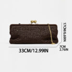 Women's Woven Clutch Chain Strap Kiss Lock Bag