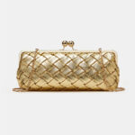 Women's Woven Clutch Chain Strap Kiss Lock Bag