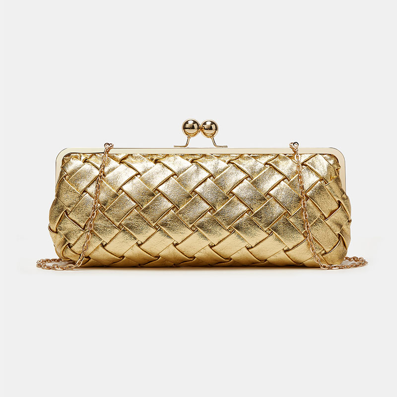 Pochette en tissu pour femme, avec bandoulière à chaîne et fermoir « Kiss Lock »