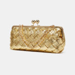 Women's Woven Clutch Chain Strap Kiss Lock Bag
