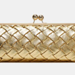 Women's Woven Clutch Chain Strap Kiss Lock Bag