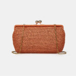 Women's Woven Clutch Chain Strap Kiss Lock Bag