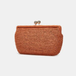 Women's Woven Clutch Chain Strap Kiss Lock Bag