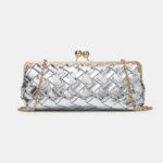 Women's Woven Clutch Chain Strap Kiss Lock Bag