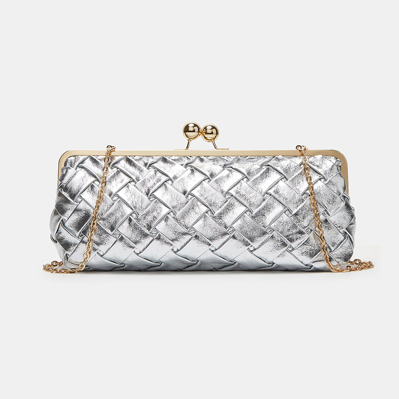 Pochette en tissu pour femme, avec bandoulière à chaîne et fermoir « Kiss Lock »