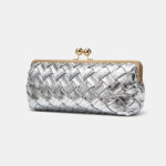 Women's Woven Clutch Chain Strap Kiss Lock Bag