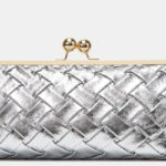 Women's Woven Clutch Chain Strap Kiss Lock Bag