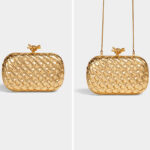 Pochette de sac à bandoulière pour femme en cuir vegan, à mailles tressées et fermoir à nœud