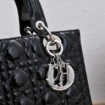 Women's Black Quilted Patent Cowhide Leather Medium Tote Bag Silver Hardware