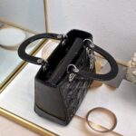 Women's Black Quilted Patent Cowhide Leather Medium Tote Bag Silver Hardware