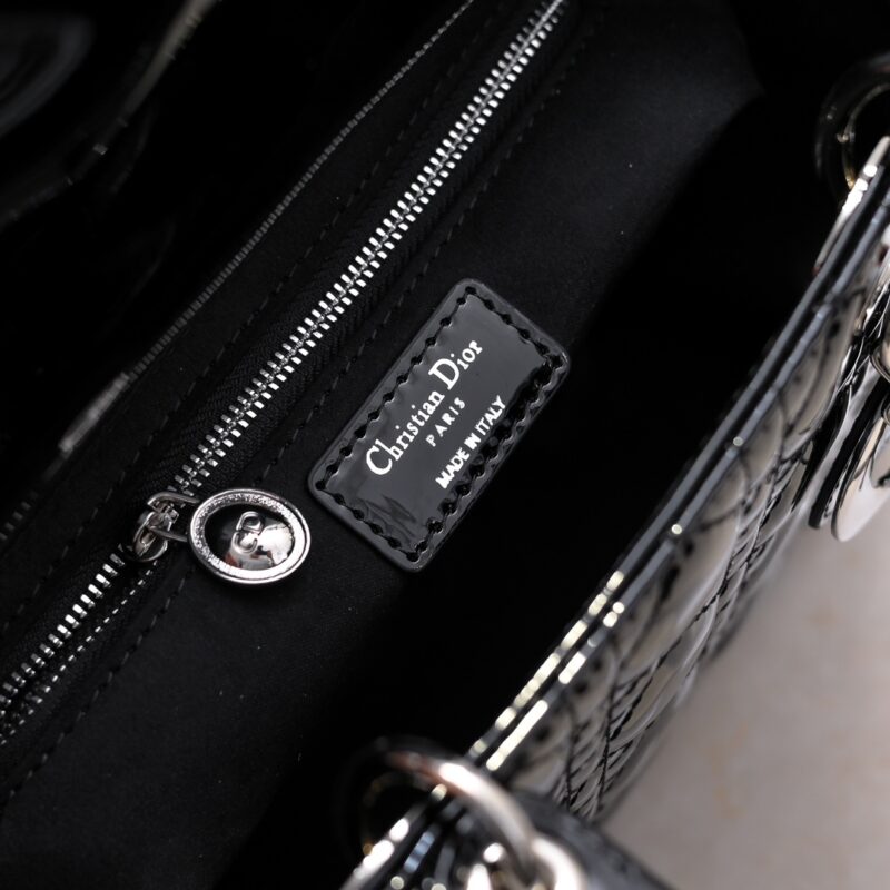 Women's Black Quilted Patent Cowhide Leather Medium Tote Bag Silver Hardware