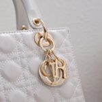 Women's White Quilted Patent Cowhide Leather Medium Tote Bag Gold Hardware