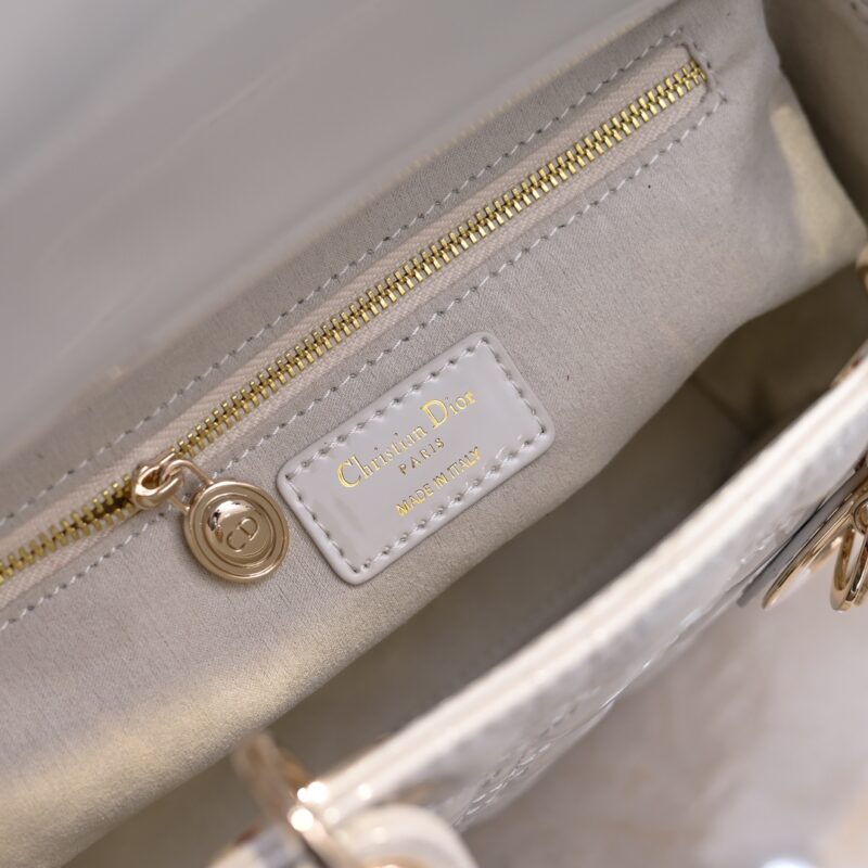 Women's White Quilted Patent Cowhide Leather Medium Tote Bag Gold Hardware