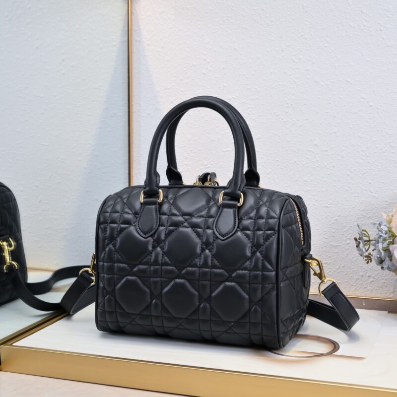 Women's Quilted Cowhide Leather Top Handle Boston Bags 25 - Gold Hardware