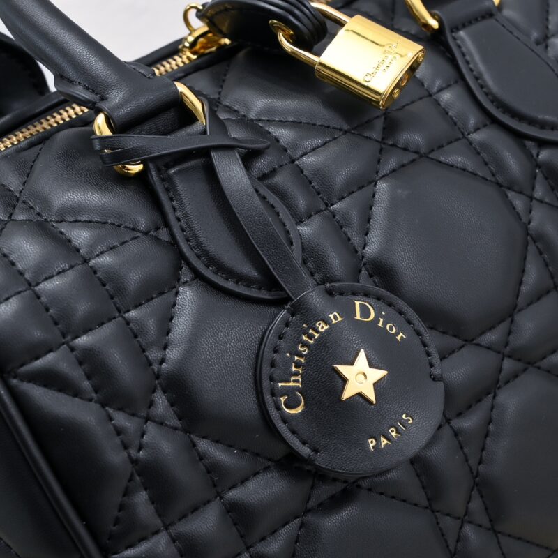Women's Quilted Cowhide Leather Top Handle Boston Bags 25 - Gold Hardware