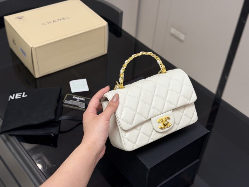 Women's Mini CF Quilted Microfiber Top Handle Chains Bags