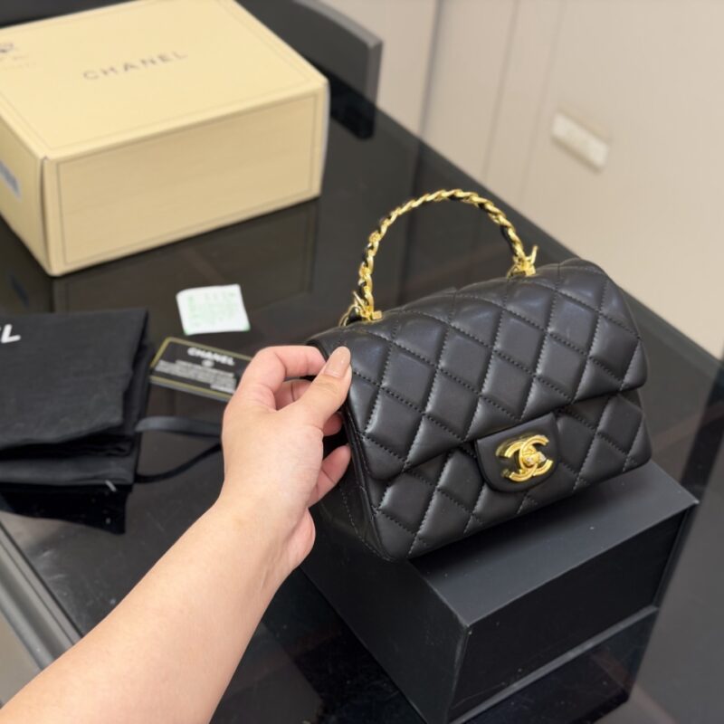Women's Mini CF Quilted Microfiber Top Handle Chains Bags