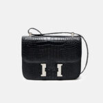 Women's Full-Grain Leather Croc Print H-Lock Crossbody Bag