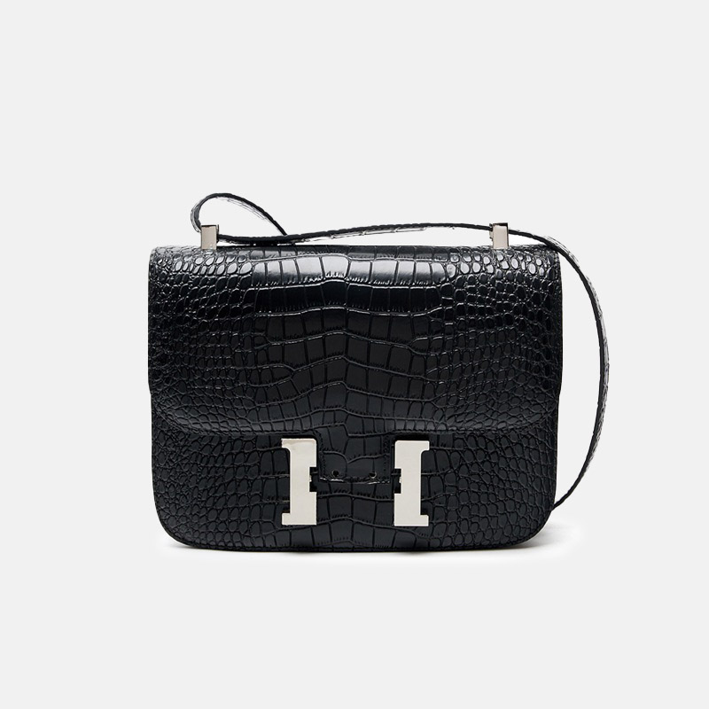 Women's Full-Grain Leather Croc Print H-Lock Crossbody Bag
