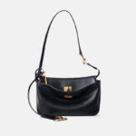 Women's Split Leather Gold-Hardware Lock Shoulder Bag