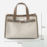 Women's Canvas Full-Grain Leather Trim Lock Shoulder Crossbody Tote Bag