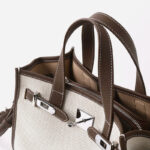 Women's Canvas Full-Grain Leather Trim Lock Shoulder Crossbody Tote Bag