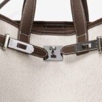 Women's Canvas Full-Grain Leather Trim Lock Shoulder Crossbody Tote Bag