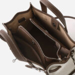 Women's Canvas Full-Grain Leather Trim Lock Shoulder Crossbody Tote Bag