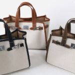 Women's Canvas Full-Grain Leather Trim Lock Shoulder Crossbody Tote Bag
