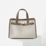 Women's Canvas Full-Grain Leather Trim Lock Shoulder Crossbody Tote Bag