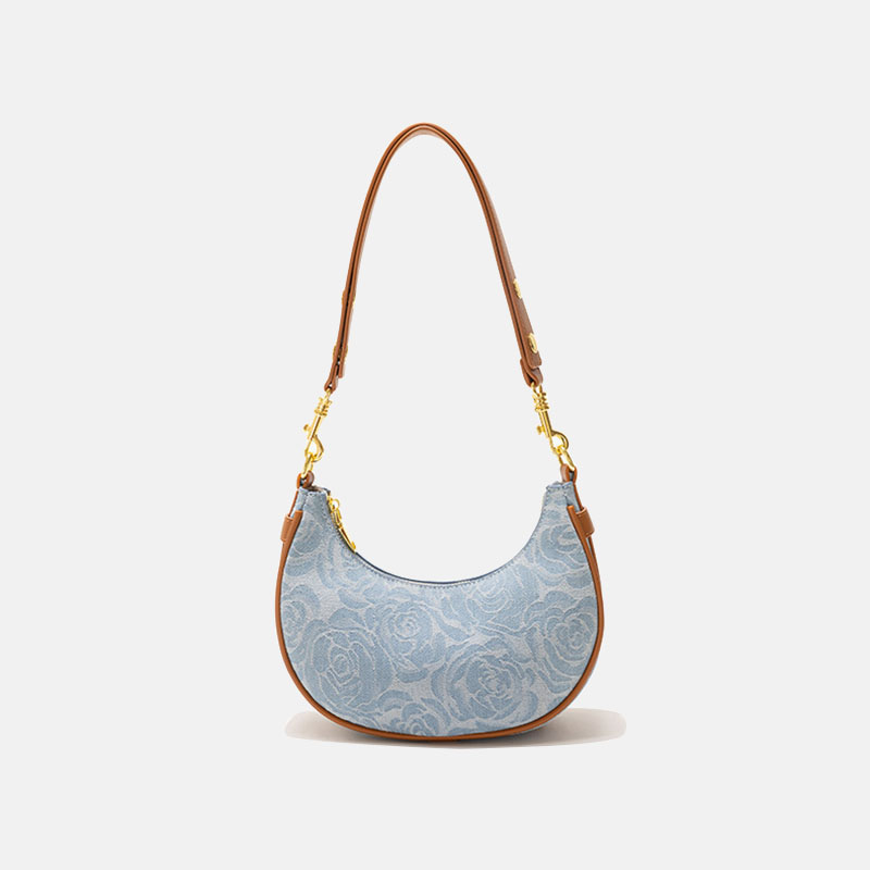 Women's Canvas Rose Texture Gold Hardware Shoulder Hobo Bag