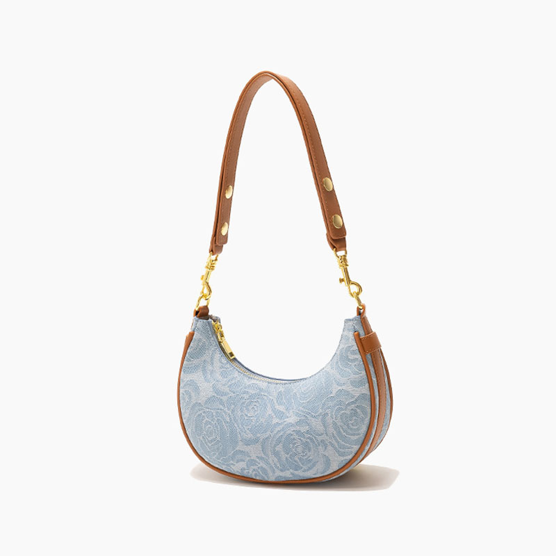 Women's Canvas Rose Texture Gold Hardware Shoulder Hobo Bag