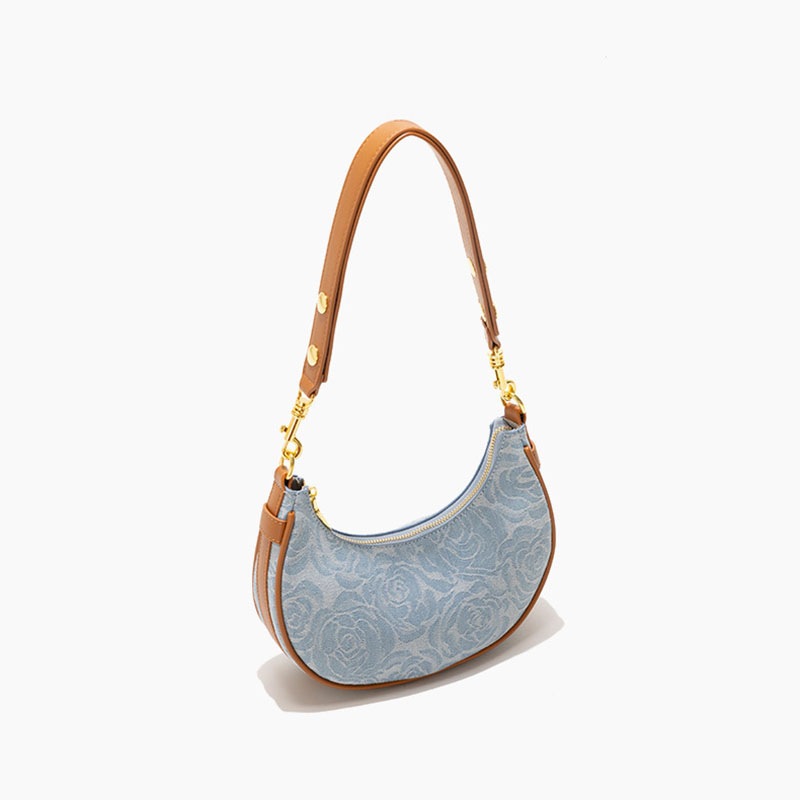 Women's Canvas Rose Texture Gold Hardware Shoulder Hobo Bag